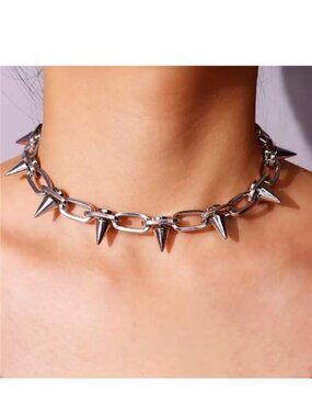Chunky Spike Choker Necklace Chain Bold Statement Sexy Exaggerated Emo Goth Rave